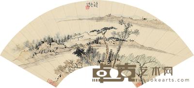 李育 山水 扇片连框 