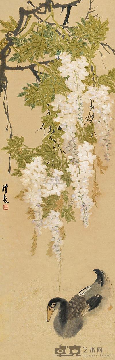 任渭长 花鸭 立轴 132×43cm