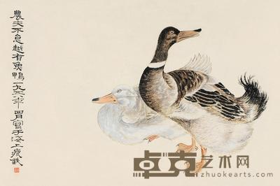 钱痩铁 双鸭 立轴 45×67cm