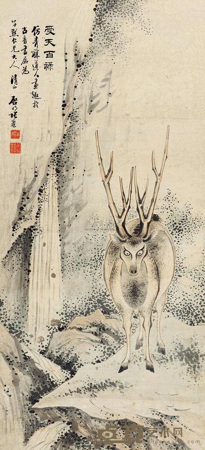 张灿 鹿 屏轴 95×42cm