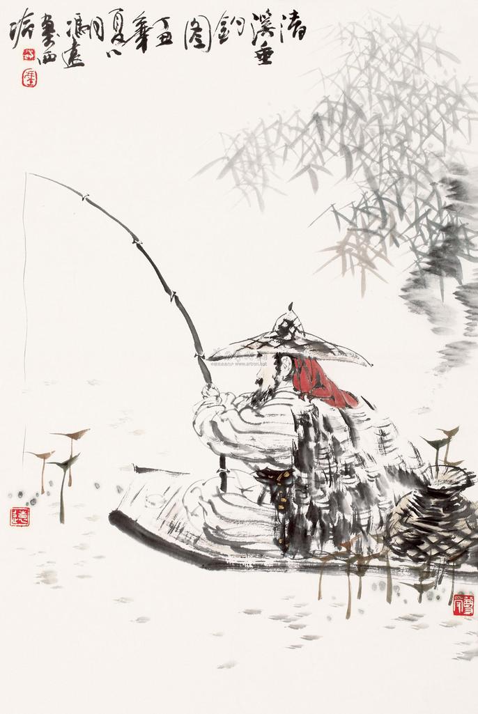 冯远 1997年作 清溪垂钓图 镜芯