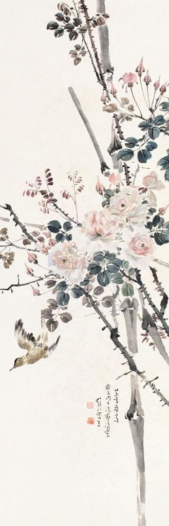 陈树人 月季白头 立轴