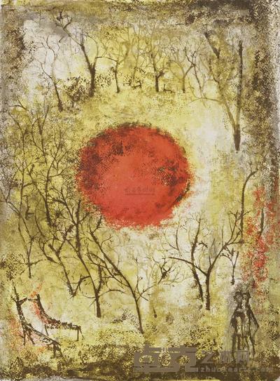 赵无极 1950年作 红太阳 47.5×34cm
