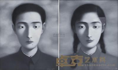 张晓刚 COMRADE NO. 6 AND NO. 7 (TWO WORKS) 60×50cm