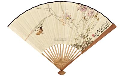 赵少昂 杨善深 COREOPSIS AND KATYDID folding fan