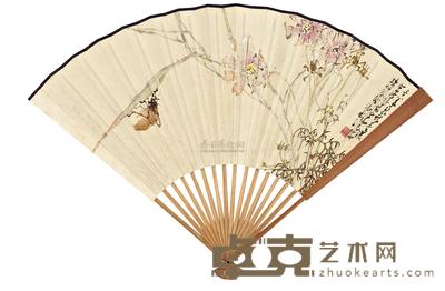 赵少昂 杨善深 COREOPSIS AND KATYDID folding fan 18.8×49.5cm