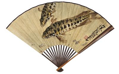 赵少昂 杨善深 CARP； FISHES folding fan