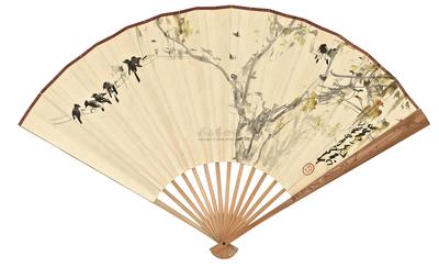 赵少昂 杨善深 WILLOW AND BIRDS； THREE FRIENDS OF WINTER folding fan