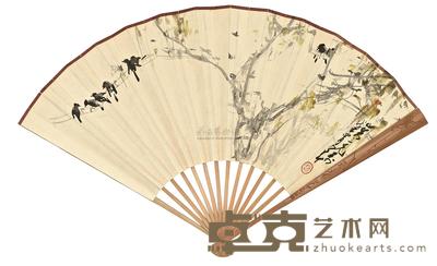 赵少昂 杨善深 WILLOW AND BIRDS； THREE FRIENDS OF WINTER folding fan 19×52cm