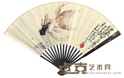 赵少昂 GOLDFISH； FLOWERS AND MANTIS folding fan 17.7×49.5cm