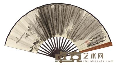 赵少昂 BOATING IN THE MIST； CALLIGRAPHY IN XINGSHU folding fan 13.5×44cm