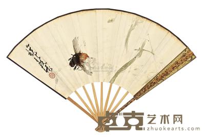 赵少昂 杨善深 CICADA； FLOWERS folding fan 18.8×49cm