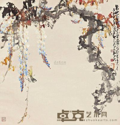赵少昂 WISTERIA AND GRASSHOPPER hanging scroll 95.5×92cm