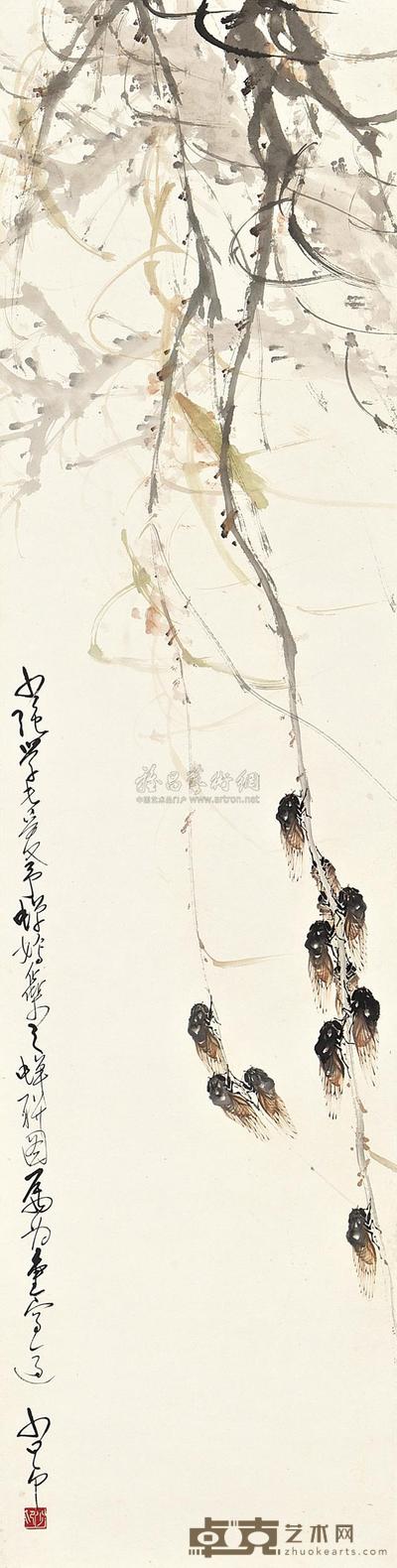 赵少昂 CICADAS hanging scroll 130×33cm