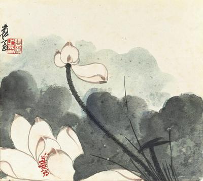 张大千 LOTUS IN THE WIND framed