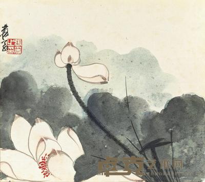 张大千 LOTUS IN THE WIND framed 24×27.3cm