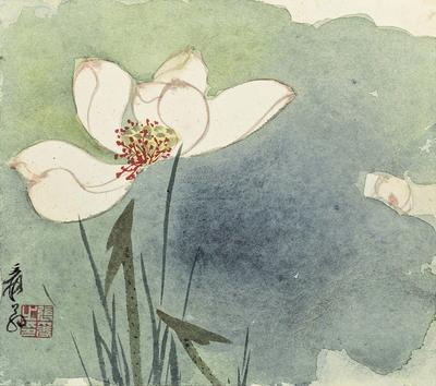 张大千 LOTUS WITH DEW framed