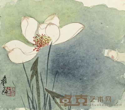 张大千 LOTUS WITH DEW framed 24×27.3cm