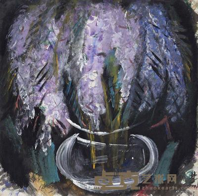 林风眠 WISTERIA IN A VASE framed 67×68cm