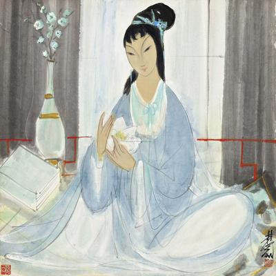 林风眠 LADY HOLDING A LOTUS framed