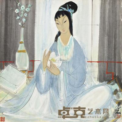 林风眠 LADY HOLDING A LOTUS framed 69.6×69.5cm