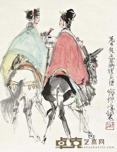 程十发 DONKEY RIDING hanging scroll 45.5×35cm