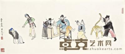 关良 OPERA FIGURES framed 39.3×90.5cm