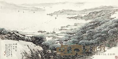 宋文治 JIANGNAN RIVER TOWN framed 69.2×137.3cm