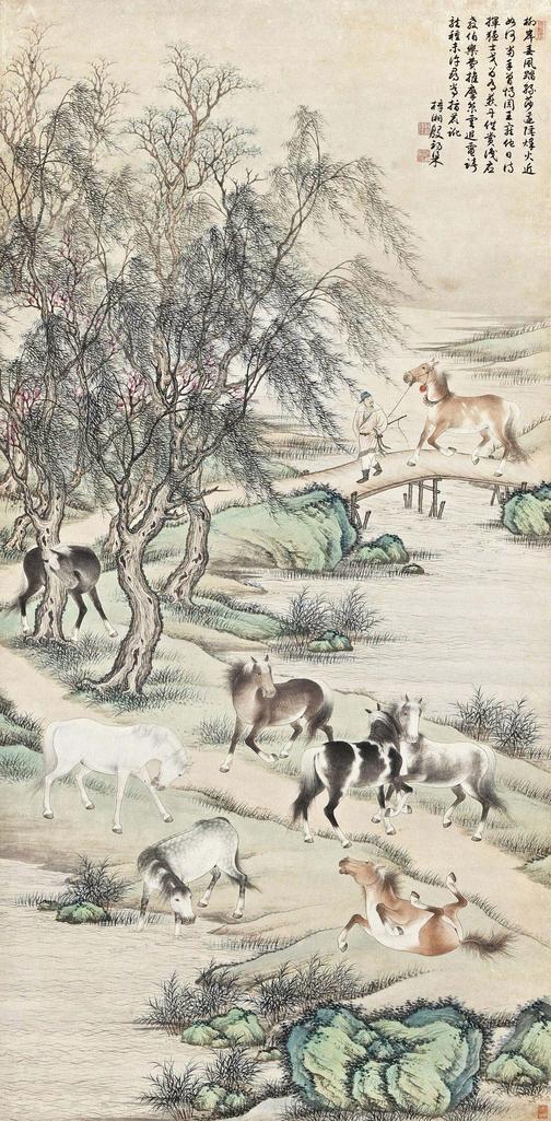 殷梓湘 EIGHT STEEDS hanging scroll