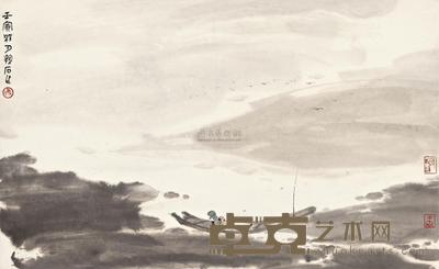 傅抱石 WATCHING THE WILD GEESE FROM A BOAT hanging scroll 42×68.3cm