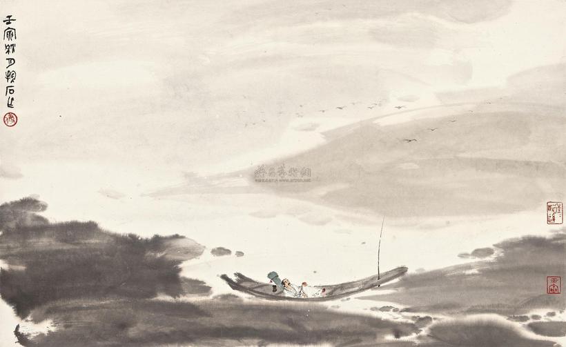 傅抱石 WATCHING THE WILD GEESE FROM A BOAT hanging scroll