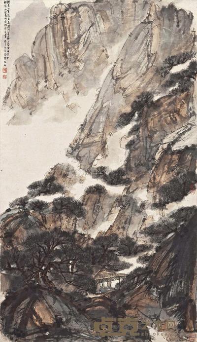 傅抱石 PAVILION IN THE SOLITUDE OF THE MOUNTAINS hanging scroll 105.5×60.5cm