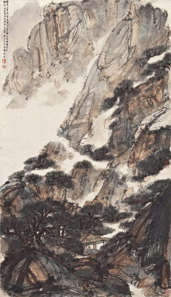傅抱石 PAVILION IN THE SOLITUDE OF THE MOUNTAINS hanging scroll