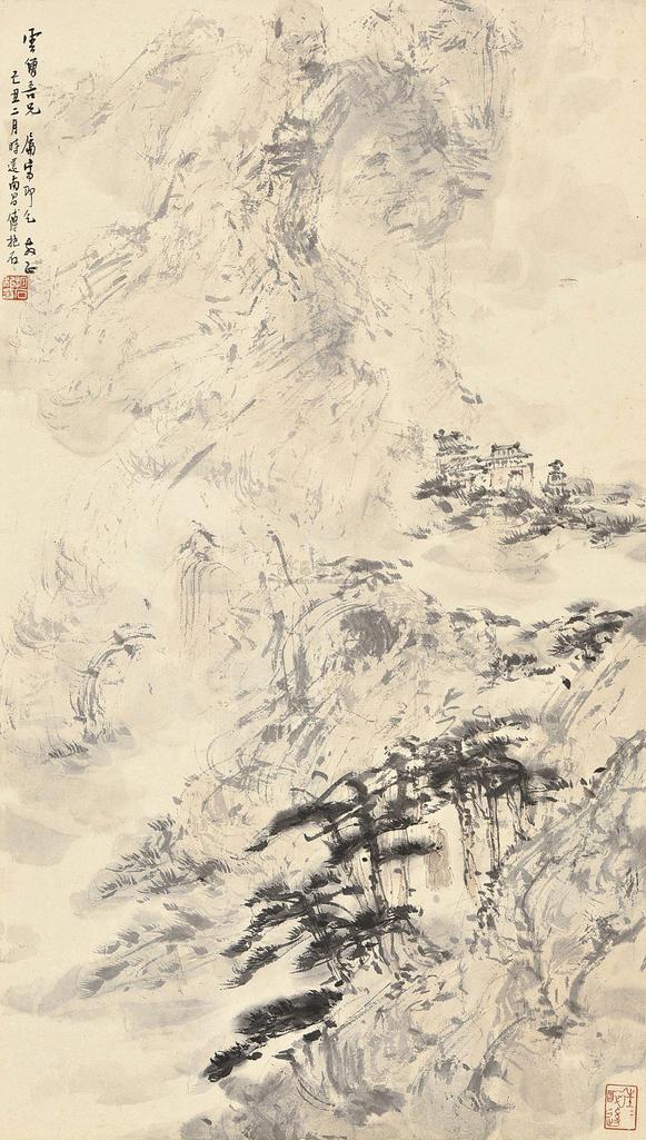 傅抱石 TEMPLE IN THE MOUNTAIN hanging scroll