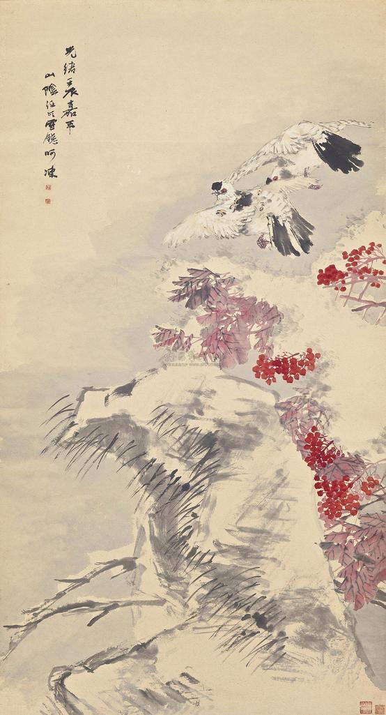 任颐 PIGEONS IN THE SNOW hanging scroll