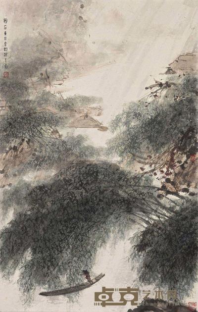 傅抱石 BOATING UNDER THE WILLOWS hanging scroll 89×56.5cm
