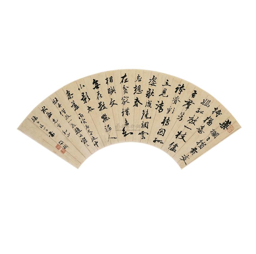 张问陶 QING DYNASTY，JIAQING PERIOD，DATED TO 1806 CALLIGRAPHY IN RUNNING SCRIPT fan leaf