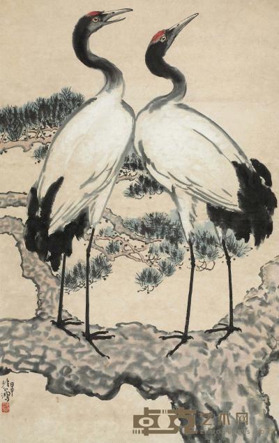 徐悲鸿 1944年作 双鹤延年 立轴 98.5×62cm