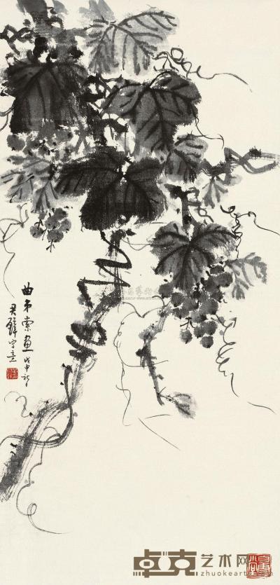 黄君璧 1968年作 葡萄 镜片 94×44cm