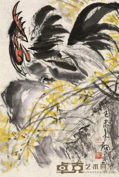 陈大羽 1979年作 雄鸡迎春 立轴 67×45cm