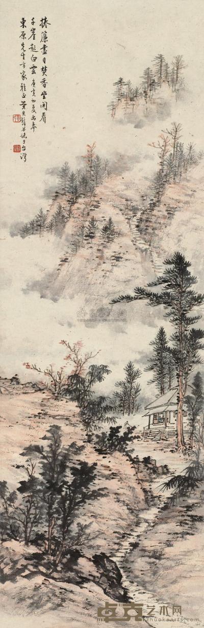 黄君璧 1950年作 闲看云起 镜片 88×29cm
