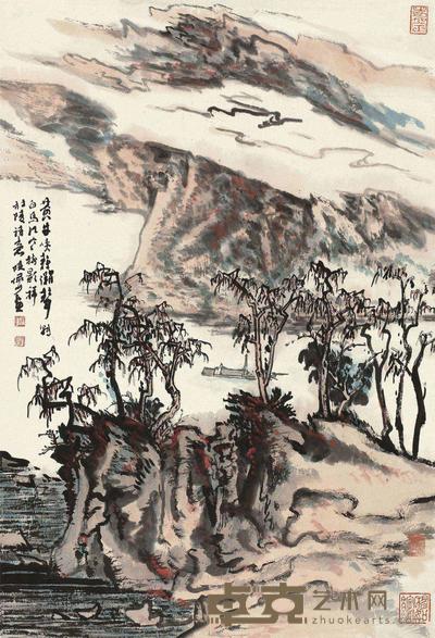 陆俨少 秋江放棹图 立轴 68×46cm
