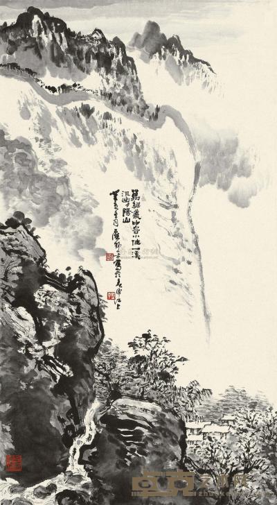 应野平 1983年作 夕阳山 镜片 88×46cm