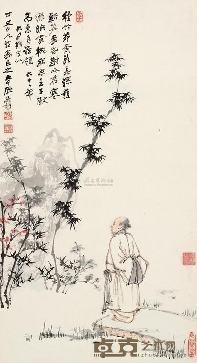 张大千 1972年作 子猷种竹图 镜片 90.5×48.5cm