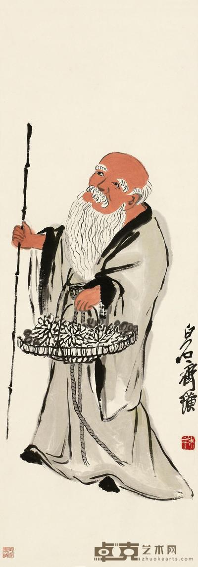 齐白石 渊明采菊图 立轴 96.5×34.5cm
