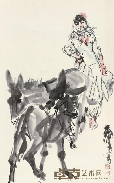 黄胄 牧憇 镜片 68×42cm