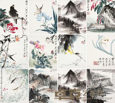唐云 1963年作 山水花鸟册 册页 33.5×26.5cm