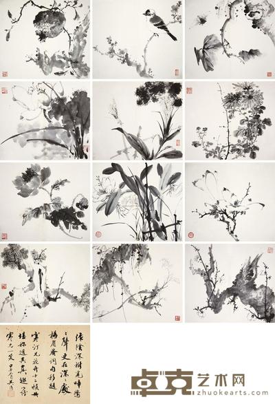 江寒汀 绿阴深树册 册页 （十二开） 27×31.5cm×12