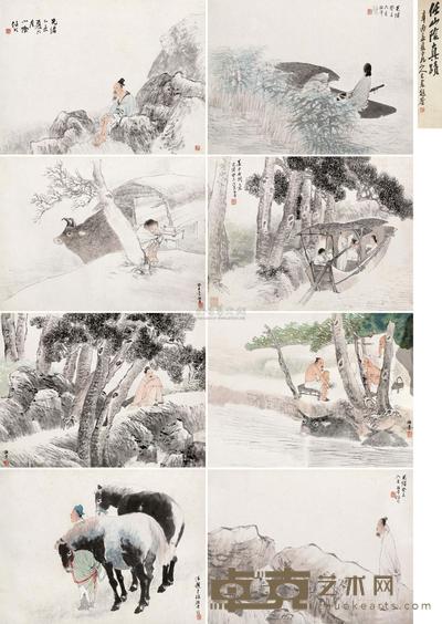 任伯年 1883年作 山阴人物册 册页 （八开） 31×44.5cm×8