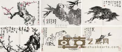 谢稚柳 唐云 陈佩秋 关山月 黎雄才 赖少其 清逸图集 （六件） 镜心 40.5×58cm